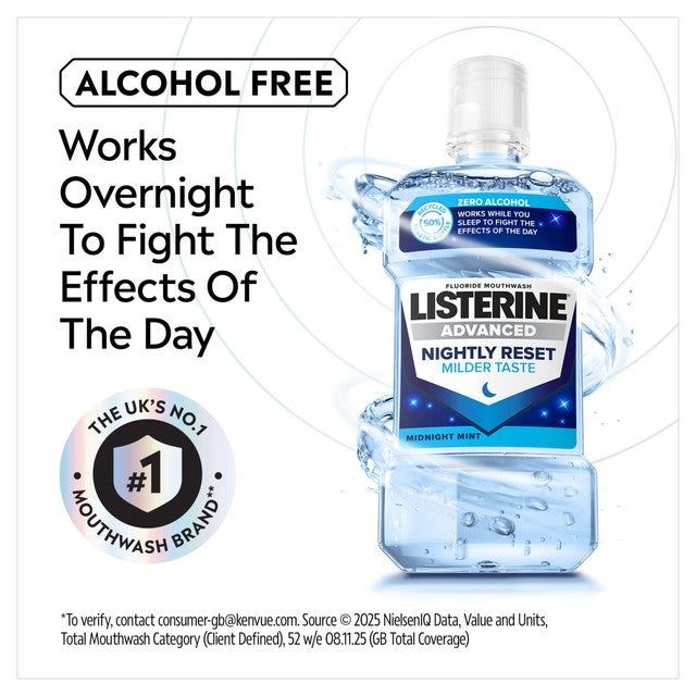 Listerine Advanced Nightly Reset Milder Taste Alcohol Free mouthwash 500ml, UK version