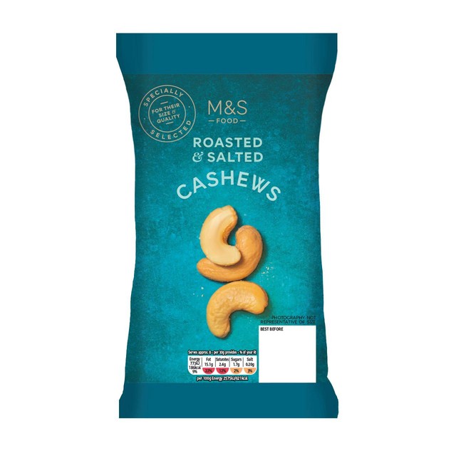 M&S cashew nuts roasted and salted 250g, imported from the UK