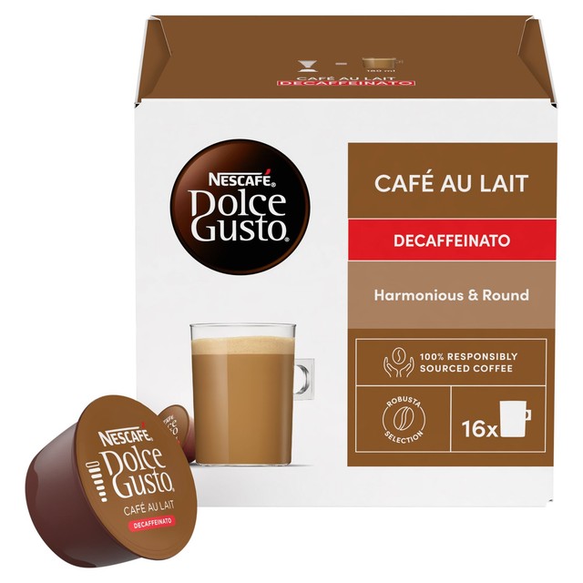 Dolce Gusto cafe au lait decaf coffee capsules 16 pack - British product