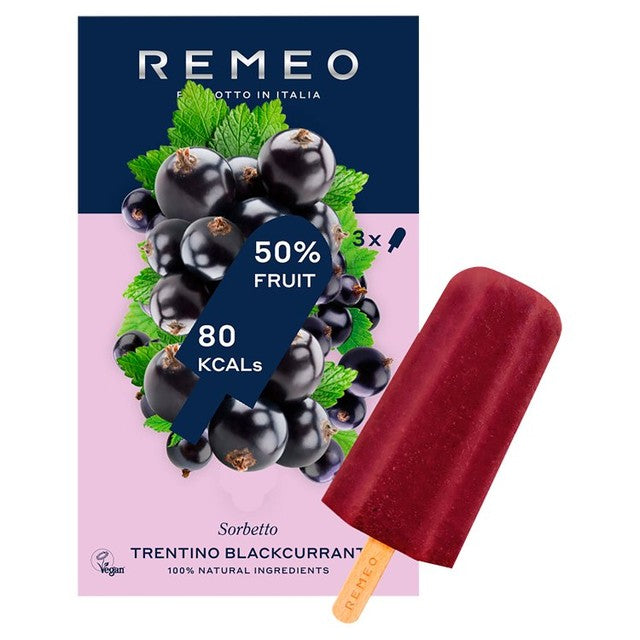 Remeo blackcurrant sorbet ice lolly 3 x 70ml, imported from the UK