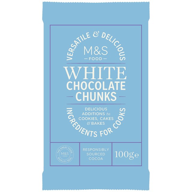M&S white chocolate chunks 100g, imported from the UK