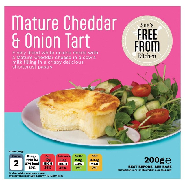 The Gluten Free Kitchen cheddar cheese and onion tart 200g, UK version