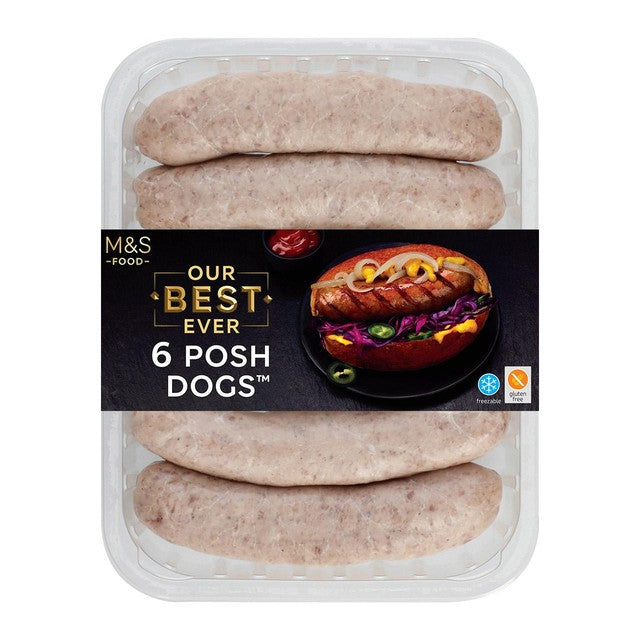 M&S posh dogs pork sausages 540g, imported from the UK