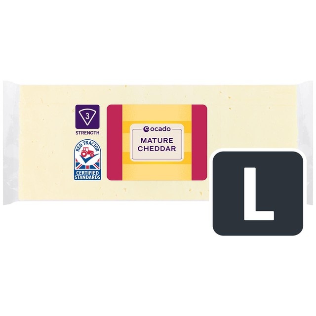Ocado Mature Cheddar cheese 750g, imported from the UK