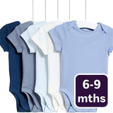 M&S Pure Cotton Baby Bodysuits Short Sleeve Blue 6-9 M