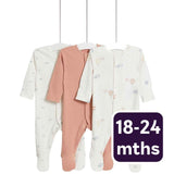 M&S Pure Cotton Balloon and Cloud Baby Sleepsuit 3 Pack 18-24 Months