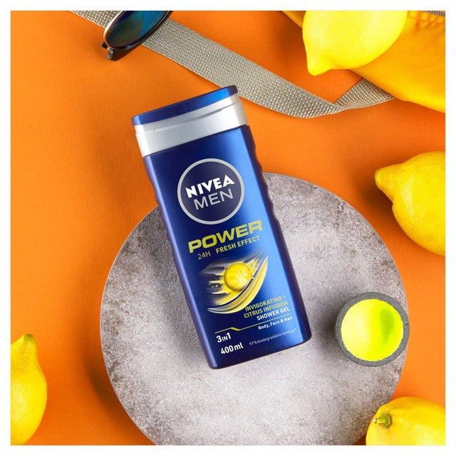 NIVEA MEN Power 3 in 1 shower gel 400ml, imported from the UK