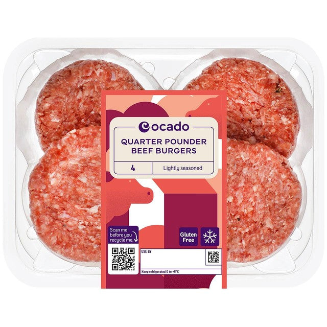 Ocado gluten free beef burgers 454g, imported from the UK