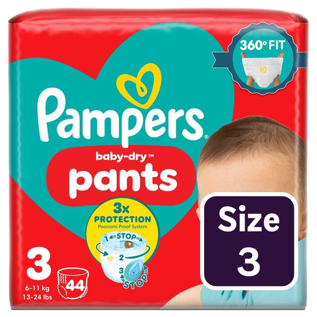 Pampers Baby-Dry Nappy Pants Size 3 (6-11kg), imported from the UK