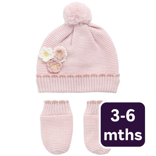 M&S baby floral hat and mittens set, 3-6 months, imported from the UK