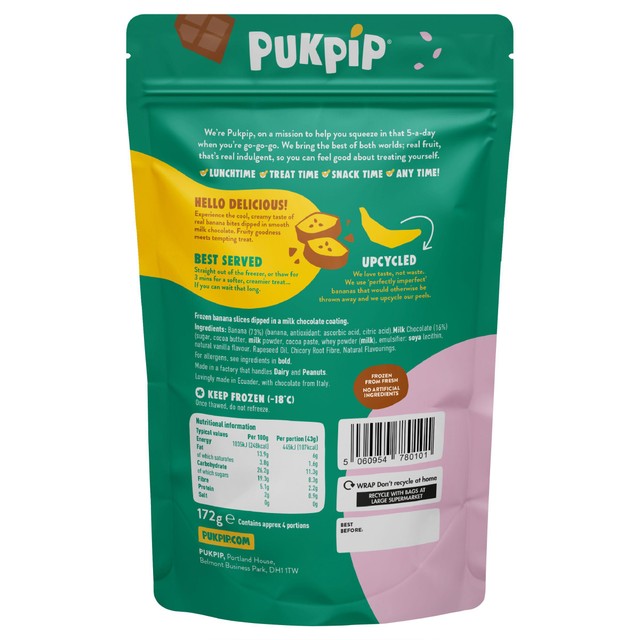 PUKPIP Banana Bites Dipped in Milk Chocolate 172g, imported from the UK