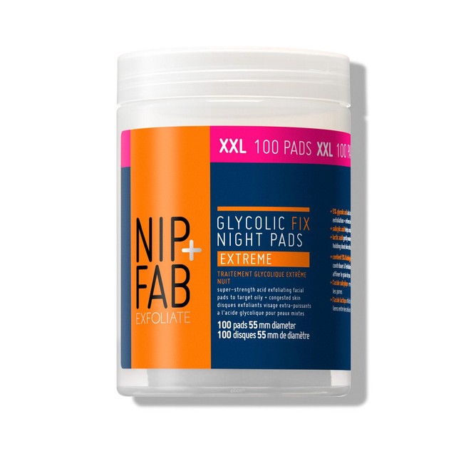 NIP+FAB Glycolic Fix Exfoliating Pads Extreme 100 Pads, imported from the UK