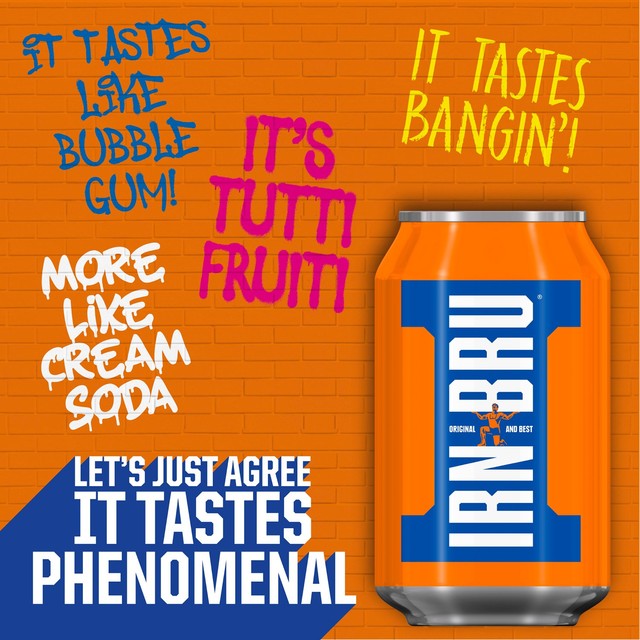 Irn-Bru original flavoured soft drink 8 x 330ml cans, UK version