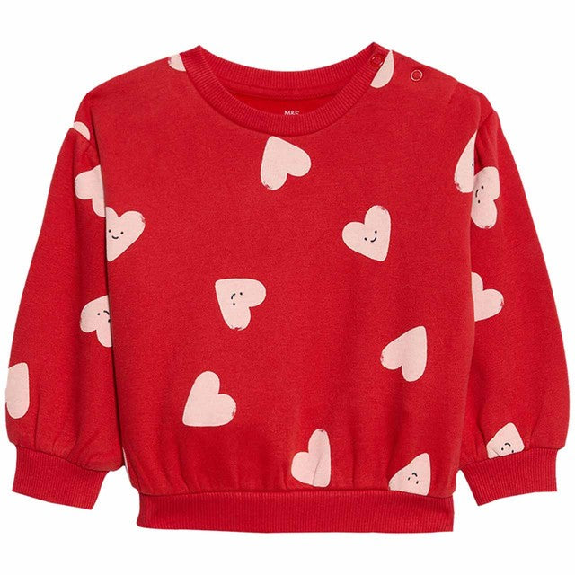 M&S baby heart print sweat outfit red, imported from the UK
