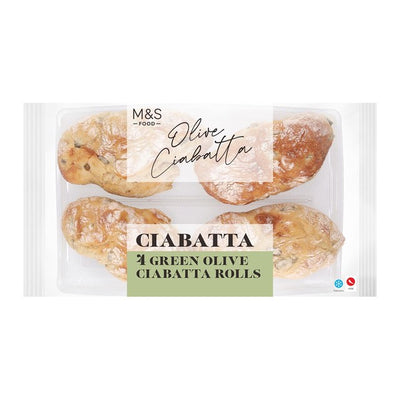 M&S Green Olive Part Baked Ciabatta Rolls 4 x 75g