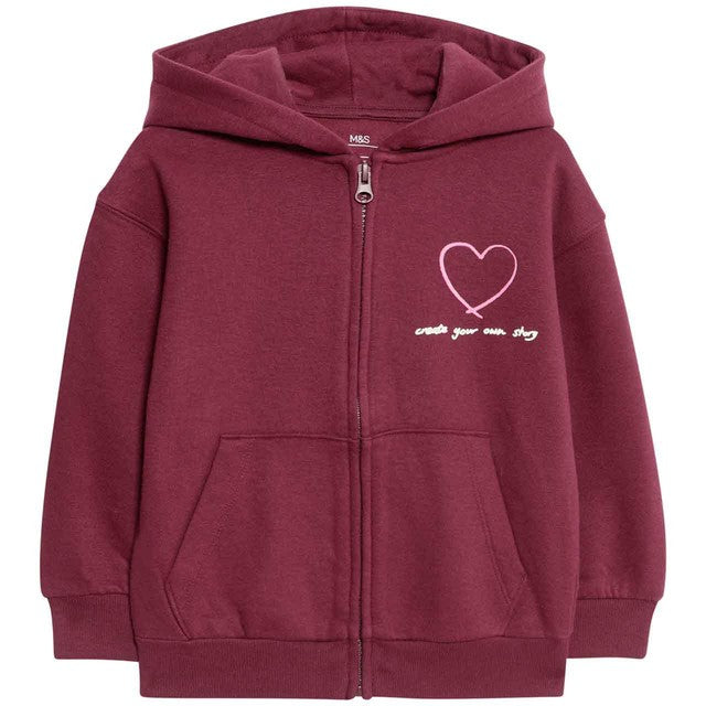 M&S Heart Zip Through Hoodie Claret 3-4 Years, imported from the UK