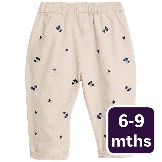 M&S floral embroidered cream baby jeans 6-9 months, imported from the UK