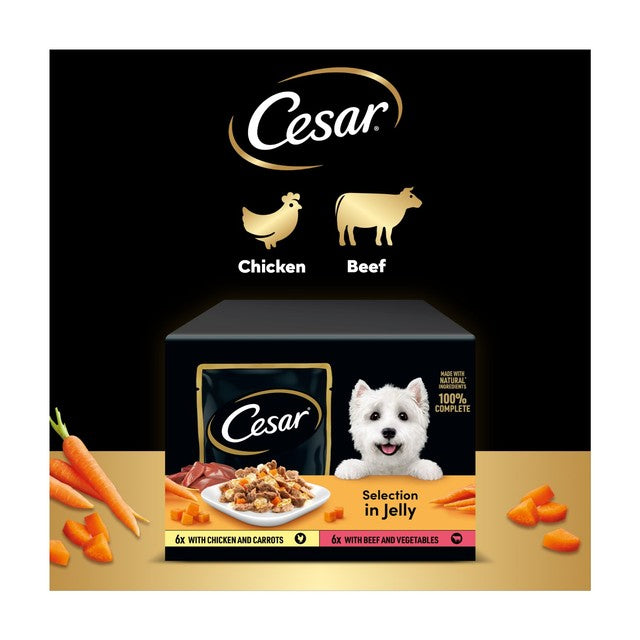 Cesar mixed selection wet dog food pouches 12 x 100g - British product