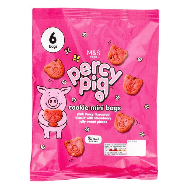 M&S Percy Pig strawberry jelly biscuits 6 x 18g bags, imported from the UK