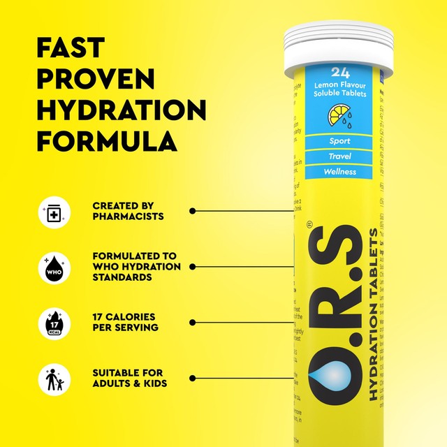 O.R.S Hydration Tablets Lemon 24 Pack, imported from the UK