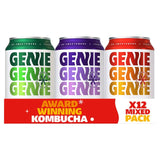 Genie Kombucha Mixed Case Dry Apple, Fiery Ginger & Blueberry/Raspberry 12 x 330ml