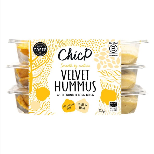 ChicP Velvet hummus snack pack with corn chips 153g - British product