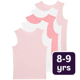 M&S Girls Pure Cotton Heart Print Vests Pink Mix 8-9 Years