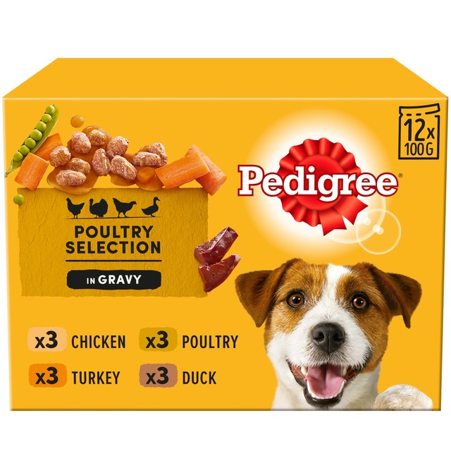 Pedigree wet dog food pouches mixed varieties in gravy 12 x 100g, imported from the UK