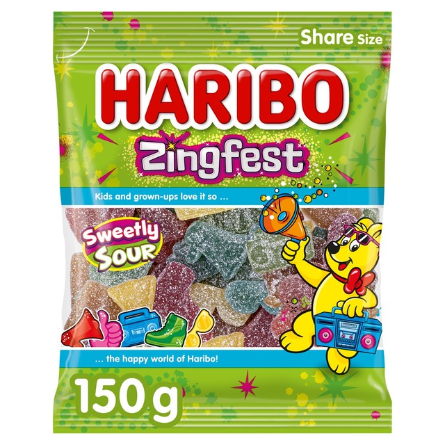 Haribo Zingfest fizzy fruit and cola flavour gums 150g, UK version