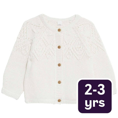 M&S Collection Pure Cotton Patterned Cardigan Girls 2-3 Years Cream