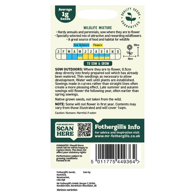 Mr Fothergills Wildflower Seed Mix 1g, imported from the UK