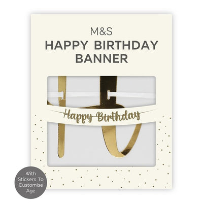 Gold Birthday Banner with Customizable Number Stickers, 2.5m Length