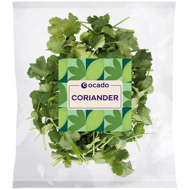 Ocado fresh coriander herb leaves plastic bag 30g, imported from the UK