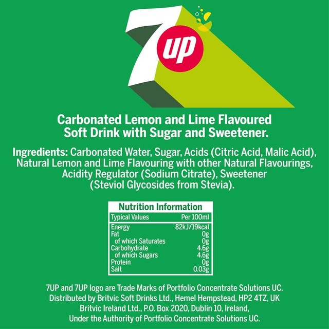 7UP regular lemon and lime soft drink 2L (British brand)