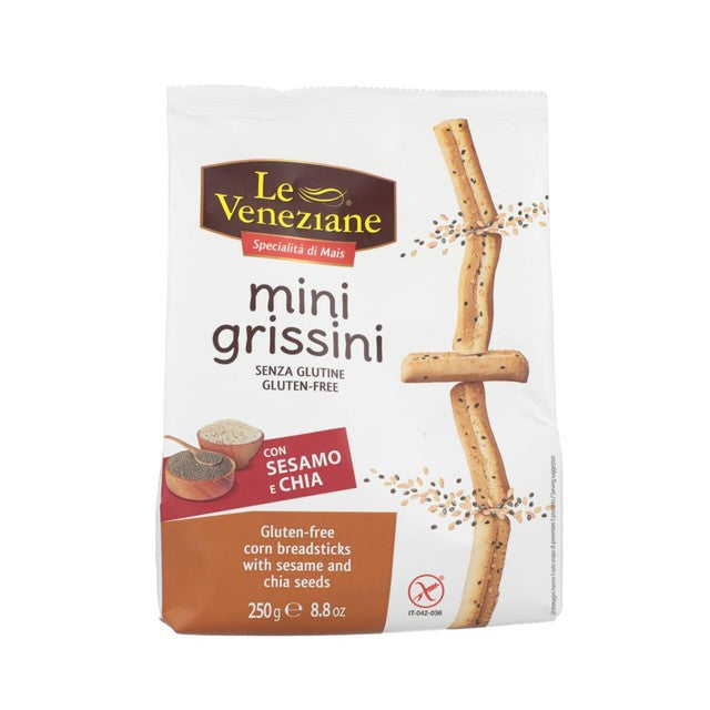 Le Veneziane gluten-free sesame and chia grissini breadsticks 250g, UK version