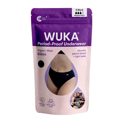 WUKA Bikini Brief Period Pants Medium Flow Black Small