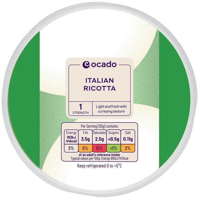 Ocado Italian Ricotta cheese 250g, imported from the UK