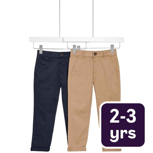 M&S Boys Cotton Rich Chinos Stone/Navy 2-3 years, imported from the UK
