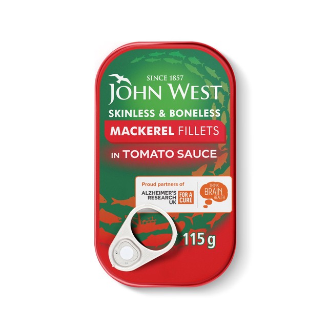 John West canned mackerel fillets in tomato sauce 115g, UK version
