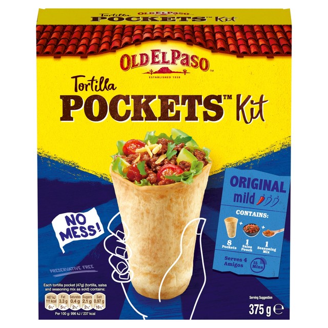 Old El Paso original tortilla pocket kit 375g, imported from the UK