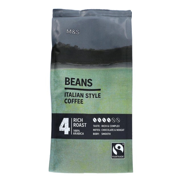 M&S Italian Coffee Beans 227g, imported from the UK