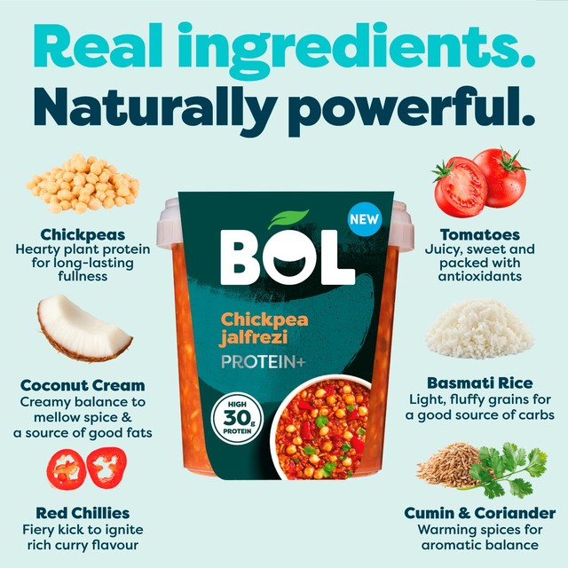 BOL Chickpea Jalfrezi Power Pot Protein+ curry meal 450g - British product