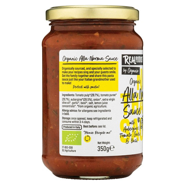 Realfoods organic alla Norma pasta sauce 350g, imported from the UK
