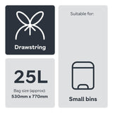 Ocado small tie handle pedal bin liners 25L, imported from the UK