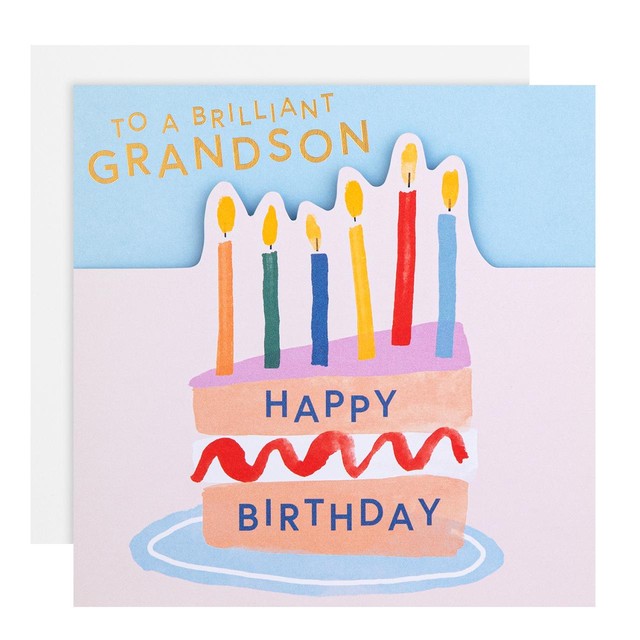 M&S grandson cake birthday card 15cm x 15cm, imported from the UK