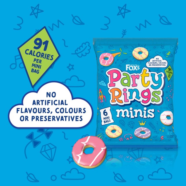 Fox's Party Rings Minis iced ring biscuits 6x20g - British product