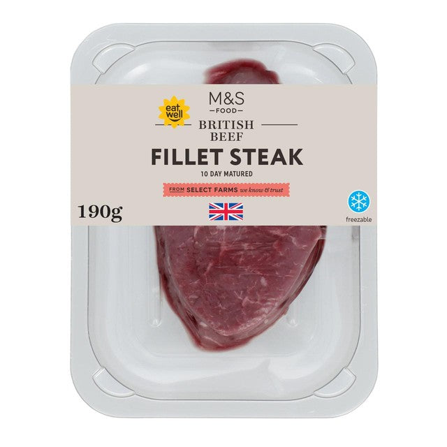 M&S 10 Day Matured Beef Fillet Steak 190g, imported from the UK