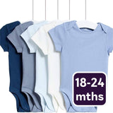 M&S Unisex Pure Cotton Short Sleeve Baby Bodysuits Blue 18-24 M
