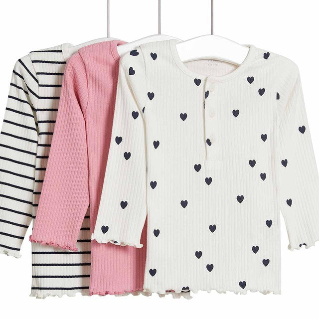 M&S girls tops pink 3 pack 6-9 months, imported from the UK