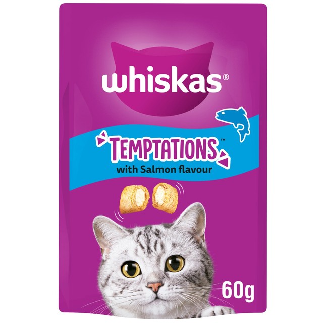 Whiskas Temptations salmon cat treat biscuits 60g (British brand)